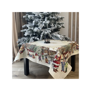 Eco Friendly Design <b>Round</b> Printed Christmas Tablecloth With Scenic Village Pattern Cotton Polyester Linen Washable For Home Use - Product Image 6