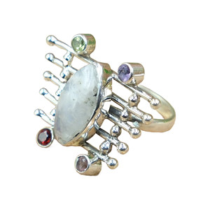 Bague en argent multi-pierres, bague multi-pierres, argent sterling 925, bague au design unique - Product Image 1