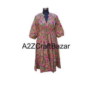 Robe maxi en coton 100% pur, écologique, faite à la main, à fleurs, respirante, confortable, facile à porter au quotidien - Product Image 2