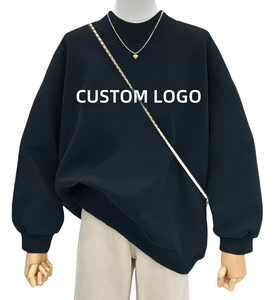 Sudadera de cuello alto de lana bordada de algodón para mujer con logotipo personalizado, jersey de gran tamaño, Sudadera de cuello simulado para mujer - Product Image 3