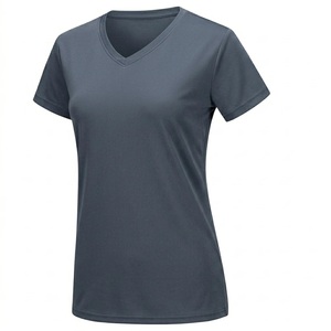 T-shirt OEM pour femme à épaules tombantes, imprimé métallisé, respirant, séchage rapide, manches courtes, décontracté, col en V profond, haut de sport d'été, avec étiquette - Product Image 3