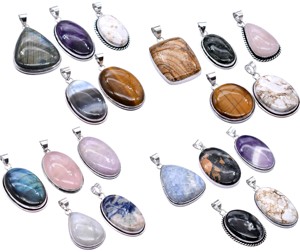 Pendentif en pierres précieuses de mélange naturel, lot de mélange de pendentif plaqué argent, lot de mélange de pendentifs en pierres précieuses, pendentif naturel de 20 pièces - Product Image 1