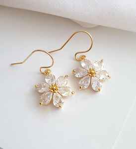 Sterling Silver Zircon Natural Pear Cut Flower Hook Earrings Vintage Victorian Style Gift for <b>Mum</b> - Product Image 1