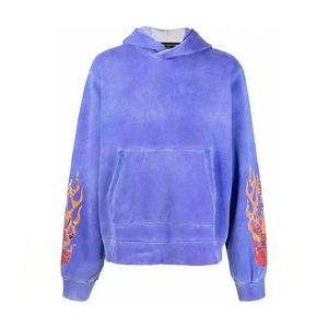 Custom High Quality Streetwear Hoodie Fleece Blank Vintage Double Layer Acid Wash Sun Faded Distressed Pockets Hoodies - Product Image 1