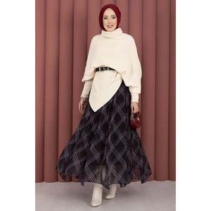 Pull en maille asymétrique écru pour femme, col roulé, respirant, style décontracté, motif brodé avec logo frontal, court, pour l'hiver - Product Image 5