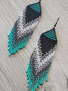 Latest Handmade Classic Turquoise Beaded Charm Earrings Long Drop Dangle for Parties and Daily Wear at Low Cost - Product Image 2