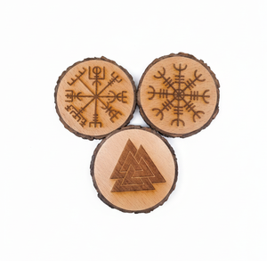 Custom Logo Engraved Wooden <b>Coasters</b> - Personalized Viking Rune & Norse Design Handmade Natural Wood <b>Drink</b> <b>Coasters</b> Set of 3 - Product Image 1
