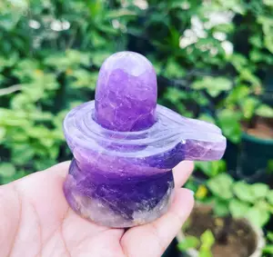 Patung Amethyst Shivalingum, Tuhan keagamaan ukiran batu permata alami ukuran 50mm untuk wanita