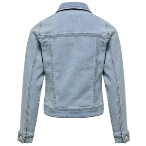 Blouson bomber en jean délavé clair pour filles, motif à sequins épais, en coton, vêtement d'extérieur élégant, décontracté, superposable, durable, confortable, coupe personnalisée - Product Image 2
