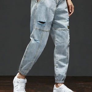 กางเกงยีนส์ขาตรงสไตล์ฮิปฮอปทรงหลวมผ้าทนทานแบบคลาสสิกสำหรับผู้ชาย - Product Image 1