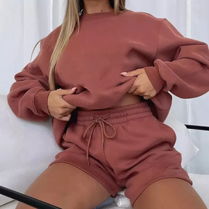 Conjunto de 2 Piezas de Sudadera y Pantalones Cortos Casuales de Invierno para Mujer, Cuello Redondo, Transpirable, de Poliéster, de Alta Calidad - Product Image 3