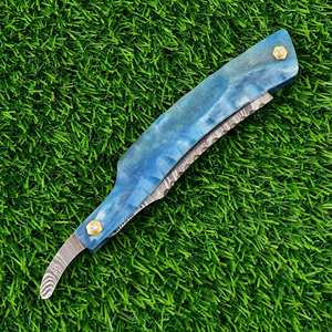 Navaja de afeitar recta de acero de Damasco personalizada de alta calidad, navajas de afeitar Bikini de grado DIY hechas a mano con mango de madera, soporte OEM - Product Image 2