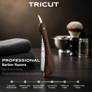 Navaja de Afeitar Recta TRICUT Premium con Mango de Madera, Navaja de Barbero Profesional con Soporte de Acero Inoxidable, Instrumentos de Salón y Belleza - Product Image 4