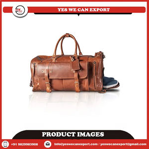 Marron en cuir véritable élégant luxe grande capacité Weekender sacs de sport de haute qualité avec fermeture à glissière Logo personnalisé et Durable - Product Image 2