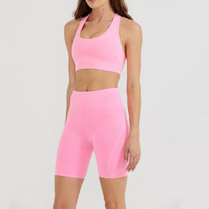 Ropa de entrenamiento para mujer de alta calidad, conjunto de sujetadores y pantalones cortos deportivos para mujer, pantalones cortos de gimnasio con conjuntos de Yoga laterales - Product Image 4