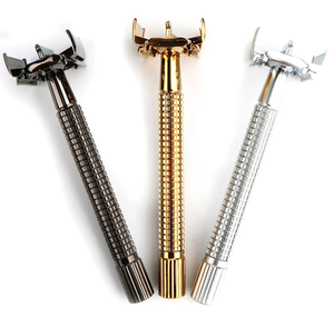 Logo personnalisé Rasoir jetable pour hommes lame unique en acier inoxydable laiton poignée en métal double tranchant formation de poudre à raser de sécurité - Product Image 4