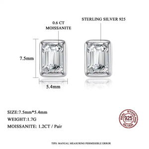 NOVAMART Fine Confidence-Boosting 1.2ct <b>Crystal</b> Clear Emerald Cut Moissanite <b>Stud</b> <b>Earrings</b> Wholesale Export - Product Image 2