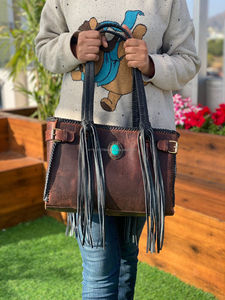 Nouveau véritable fait à la main en cuir de vachette véritable frange sacs fourre-tout vente chaude sacs à bandoulière élégant sac à provisions de luxe pour les femmes - Product Image 3