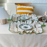 Napperons en lin crème à volants, serviettes de table en coton et lin vintage doux, serviettes brodées style cottage pour mariage