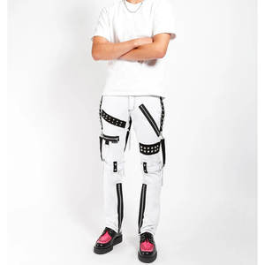 PANTALONES GÓTICOS UNISEX PUNK BLANCOS CON CONTRASTE NEGRO ESTILO FÁBRICA VENTA AL POR MAYOR 2026 - Product Image 2