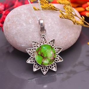 Colgante de joyería fina de Plata de Ley 925 con piedra preciosa turquesa verde chapado en oro 925 sello joyería de plata - Product Image 2