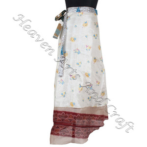 Vintage soie Sari Wrap jupes femmes porter Vintage soie Sari longue longueur enveloppante jupe 2 couches réversible Saree bohème magique - Product Image 2