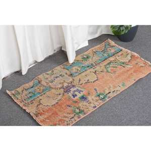 Alfombra Vintage de Lana Turca Naranja y Beige, Tejido Plano, Diseño de Retazos para Decoración de Sala de Estar, 4m de Ancho con Respaldo de Látex - Product Image 3