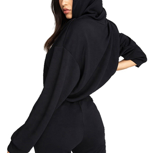 2025 Best Seller Lightweight Soft Organic Cotton Streetwear Crop Hooded Pullover for Women Long Sleeve Winter Casual <b>Top</b> Front - Product Image 2