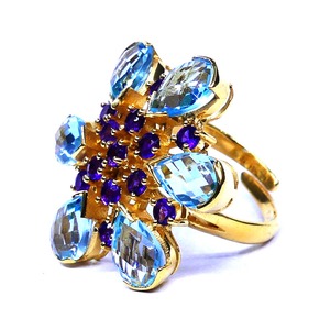 Classic Women's Wedding <b>Ring</b> 925 Sterling Silver Gold-Plated Featuring Blue Topaz Amethyst Gemstones 925 Sterling Silver <b>Ring</b> - Product Image 2
