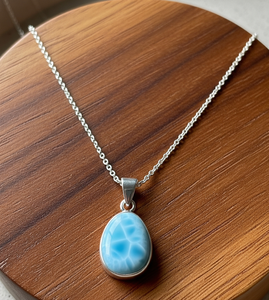 Cadena de Plata de Ley 925 delicada de Grado Superior colgante de forma ovalada de Larimar Natural bohemio colgantes de moda de cristal curativo regalo - Product Image 2