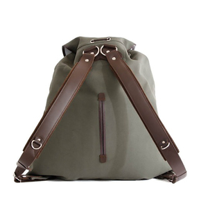 Sac à dos de randonnée de chasse à rayures en cuir de vachette marron à la mode en voile de coton et revêtement résistant à l'eau avec fermeture à glissière - Product Image 4