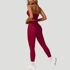 Conjunto de Yoga para Mujer, Personalizado, de Alta Calidad, Sin Costuras, Color Sólido, 3 Piezas, Sin Mangas, Cintura Elástica, Ropa Deportiva para Gimnasio - Product Image 2