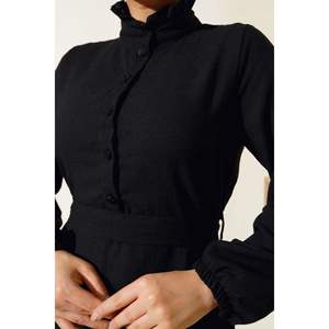 Robe en lin demi boutonnée Noir - Product Image 3
