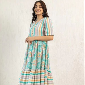 Vestido de algodón con estampado Floral de bloque de mano indio, ropa informal de verano tejida para boda, botón ecológico hecho a mano, nuevo regalo de moda - Product Image 1