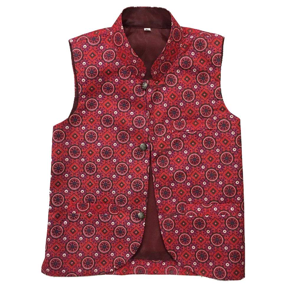 Sindhi Ajrak Design Waistcoat(Koti) for Kids, Kids Ajrak Waistcoat