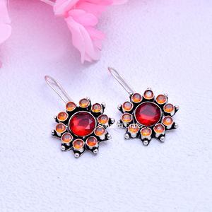 Recién llegado, pendientes de gancho oxidados de plata, piedra de color rojo, joyería de moda hecha a mano para mujer para fiesta de boda y ropa Mehndi - Product Image 2