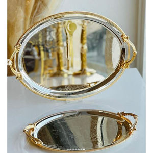 Plateau à dessert de service de nourriture de décor à la maison de forme ovale en acier inoxydable dernière conception plateau à dessert plateau de service à thé et à café - Product Image 2