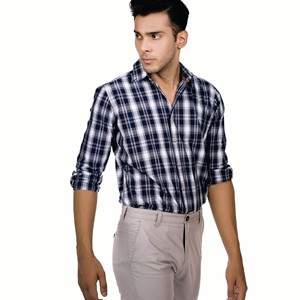 ชุดเดรสแขนยาวสำหรับผู้ชายเสื้อเชิ้ต2023สีพื้นใหม่ไซส์ใหญ่พิเศษเสื้อเชิ้ตธุรกิจลายทางทรงปกติสีขาวสีฟ้า - Product Image 2