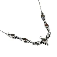 Collier à maillons en argent sterling 925 pour femme, avec perles et pierres de grenat serties, fermoir sécurisé, design élégant et délicat, idéal pour le quotidien