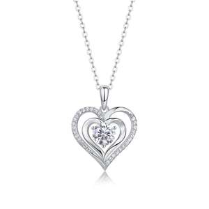 925 Sterling <b>Silver</b> Double <b>Heart</b> Pendant <b>Necklace</b> in Solid 10K Pure Gold Plated Round Lab Grown Diamond Valentine <b>Heart</b> <b>Necklace</b> - Product Image 1