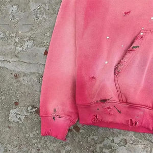 350แกรมเสื้อมีฮู้ดมีซิปแบบวินเทจสำหรับผู้ชายผ้าฝ้ายมีรอยขาดกันแดดมีฮู้ดผ้าฟลีซสำหรับฤดูหนาวพิมพ์สกรีน - Product Image 4