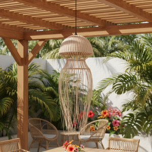 Lámpara de Techo Colgante de Ratán con Forma de Medusa, Lámpara LED Tejida a Mano con Interruptor de Control para Uso Doméstico, Disponible en Tamaños Medianos - Product Image 4