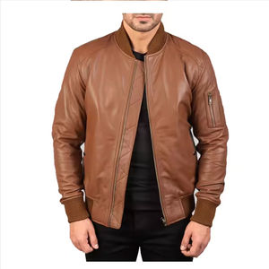 Vente en gros OEM Logo personnalisé Veste en cuir véritable pour hommes respirant à manches longues Slim Fit Patchwork Printemps Mode Vestes en cuir - Product Image 1