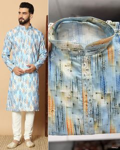 Pijama Kurta con estampado Formal de seda Premium para hombre, nueva colección de ropa de fiesta con lentejuelas bordadas, trabajo en ambos lados - Product Image 4