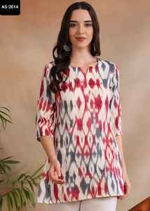 Indian Casual and Daily Wear Rayonj Short Kurtis and <b>Tunic</b> with Digital Price Festival Wear Fancy Short Kurtis with Plus Size - Product Image 2