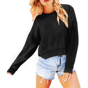 Sudaderas de mujer tejidas de colores sólidos y básicas de cuello redondo hechas a medida sudaderas de mujer de manga larga de gran tamaño para gimnasio al por mayor OEM - Product Image 1