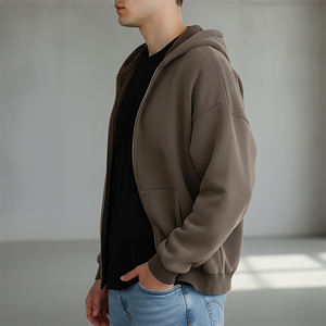 Sudadera con Capucha para Hombre de Alta Calidad, 100% Algodón, Gruesa, de Color Sólido, con Cierre, Estilo Informal, Corte Holgado, Estilo Hip Hop - Product Image 6