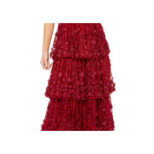 Abito da ballo a colonna a strati color bordeaux Mac Duggal con applicazioni floreali e stampa a fantasia con vita impero per adolescenti - Taglia 12 - Product Image 6