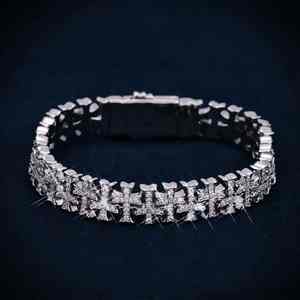 Unique Iced Out Rhodium Plated Moissanite <b>Cross</b> Tennis Bracelet Diamond Trendy Vintage Design Wedding Gift 925 Sterling Silver - Product Image 3