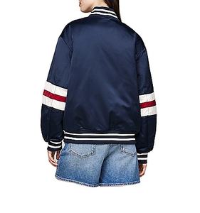 แจ็กเก็ตเบสบอลผ้าซาตินสำหรับผู้หญิงแจ็กเก็ตเบสบอลสีพื้นแขนเสื้อแจ็คเก็ตบอมเบอร์สำหรับฤดูหนาว - Product Image 3